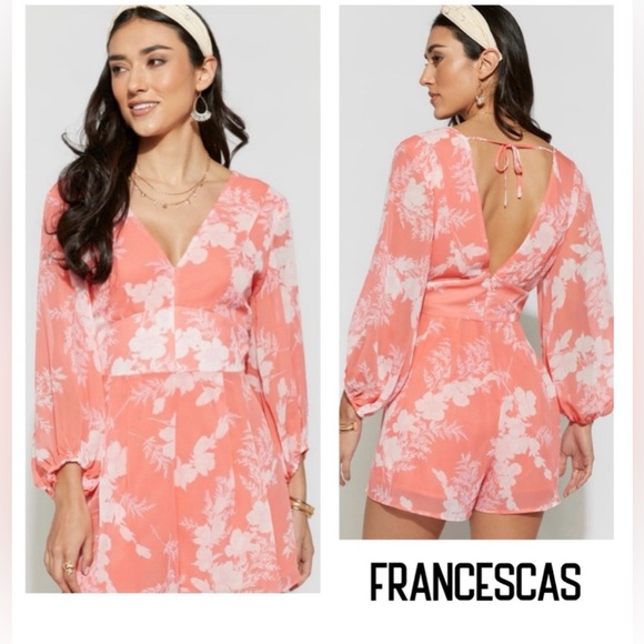 New Francesca’s Parker V-Neck Spring/Summer Coral Floral Romper - Picture 1 of 7